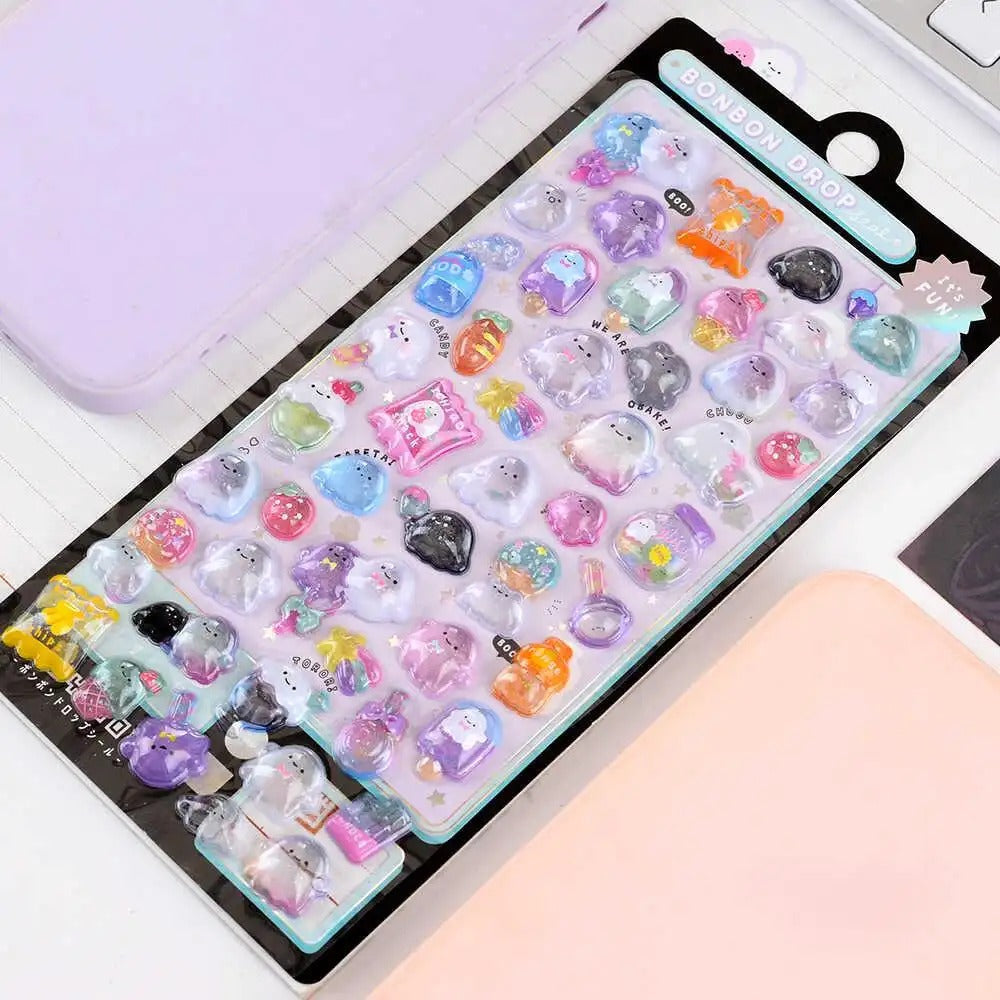 Children's Stickers 3D Embossed Crystal Cartoon Japanese Elements Cute Animals Sticker