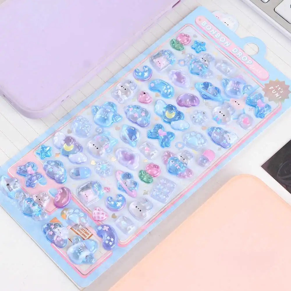 Children's Stickers 3D Embossed Crystal Cartoon Japanese Elements Cute Animals Sticker