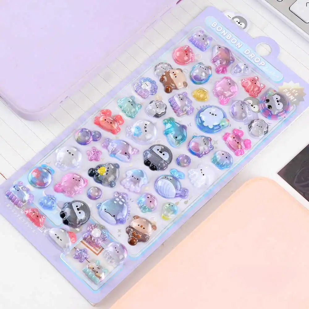 Children's Stickers 3D Embossed Crystal Cartoon Japanese Elements Cute Animals Sticker