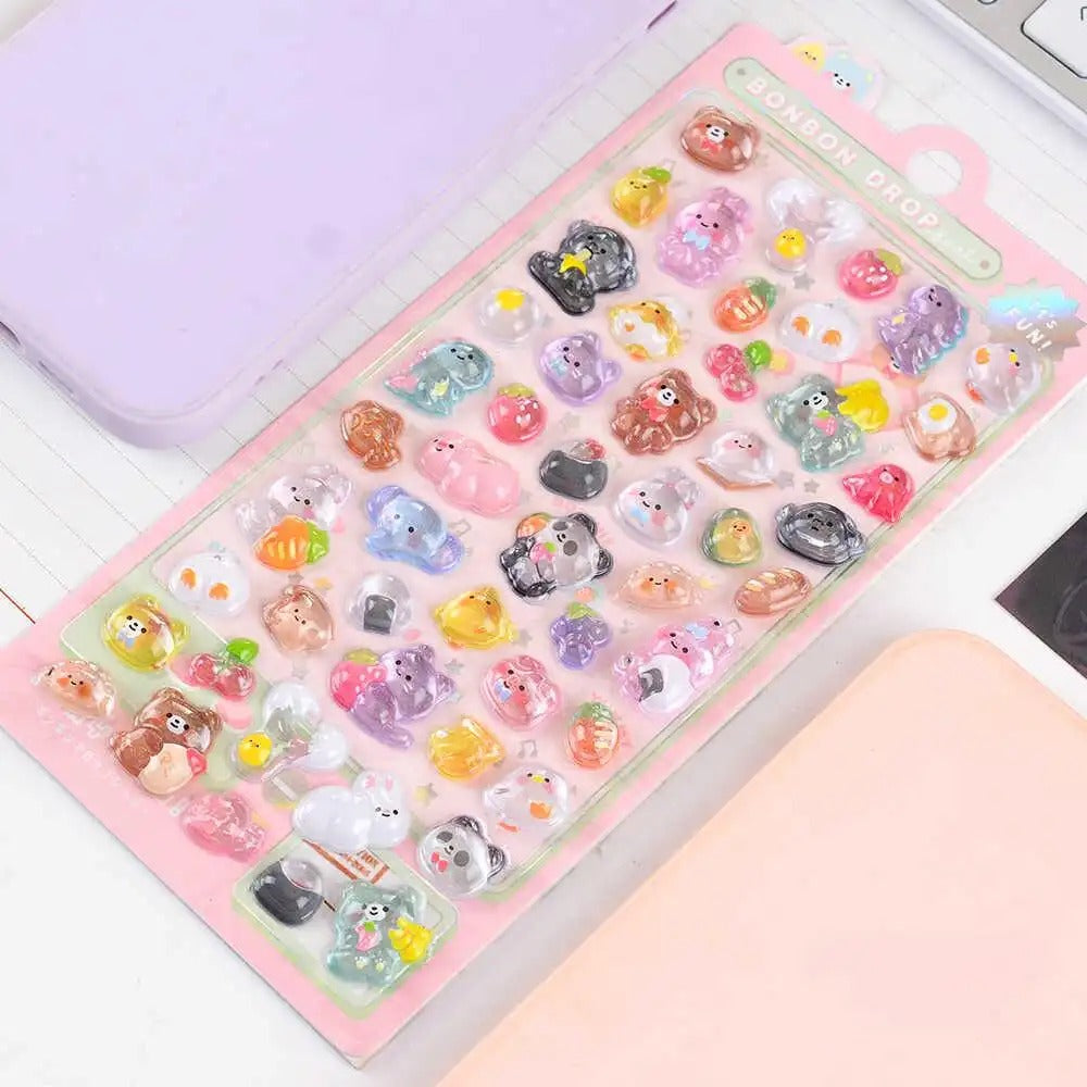 Children's Stickers 3D Embossed Crystal Cartoon Japanese Elements Cute Animals Sticker