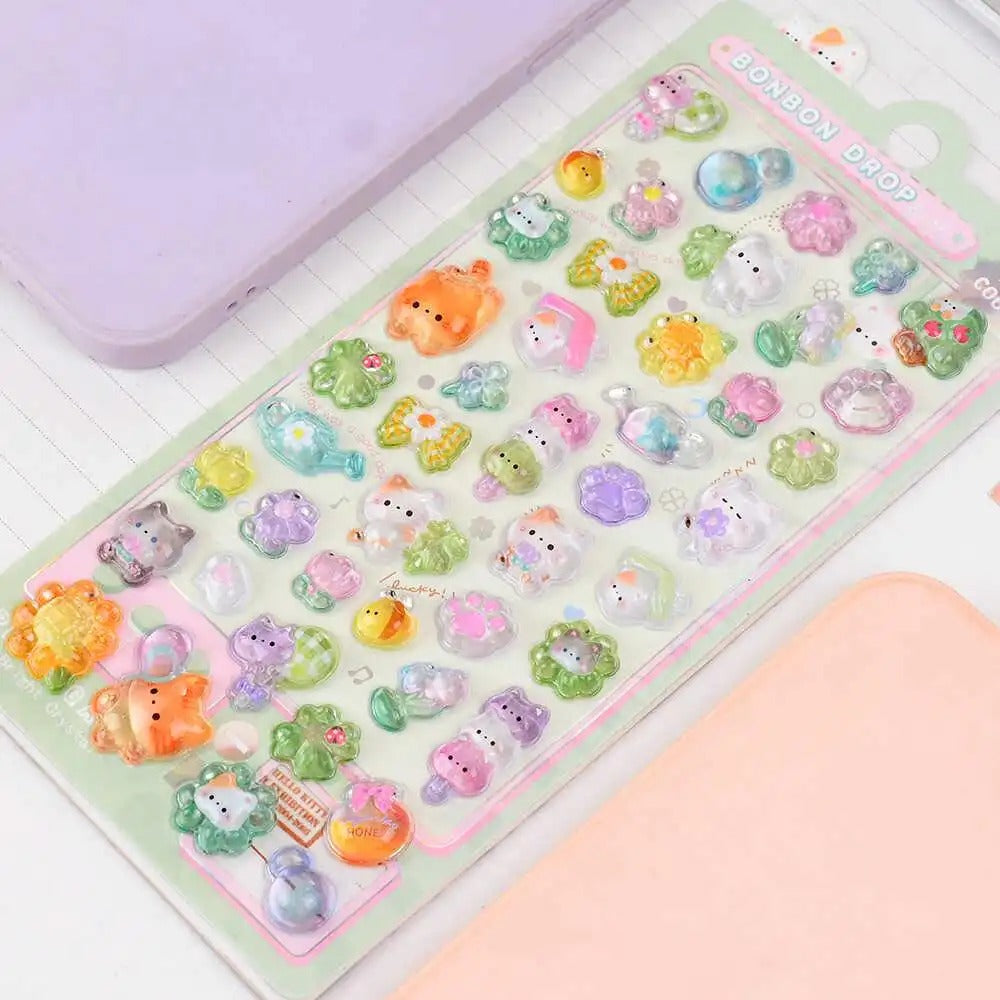 Children's Stickers 3D Embossed Crystal Cartoon Japanese Elements Cute Animals Sticker