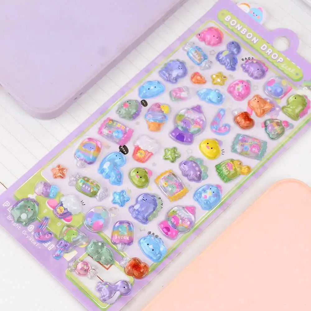 Children's Stickers 3D Embossed Crystal Cartoon Japanese Elements Cute Animals Sticker