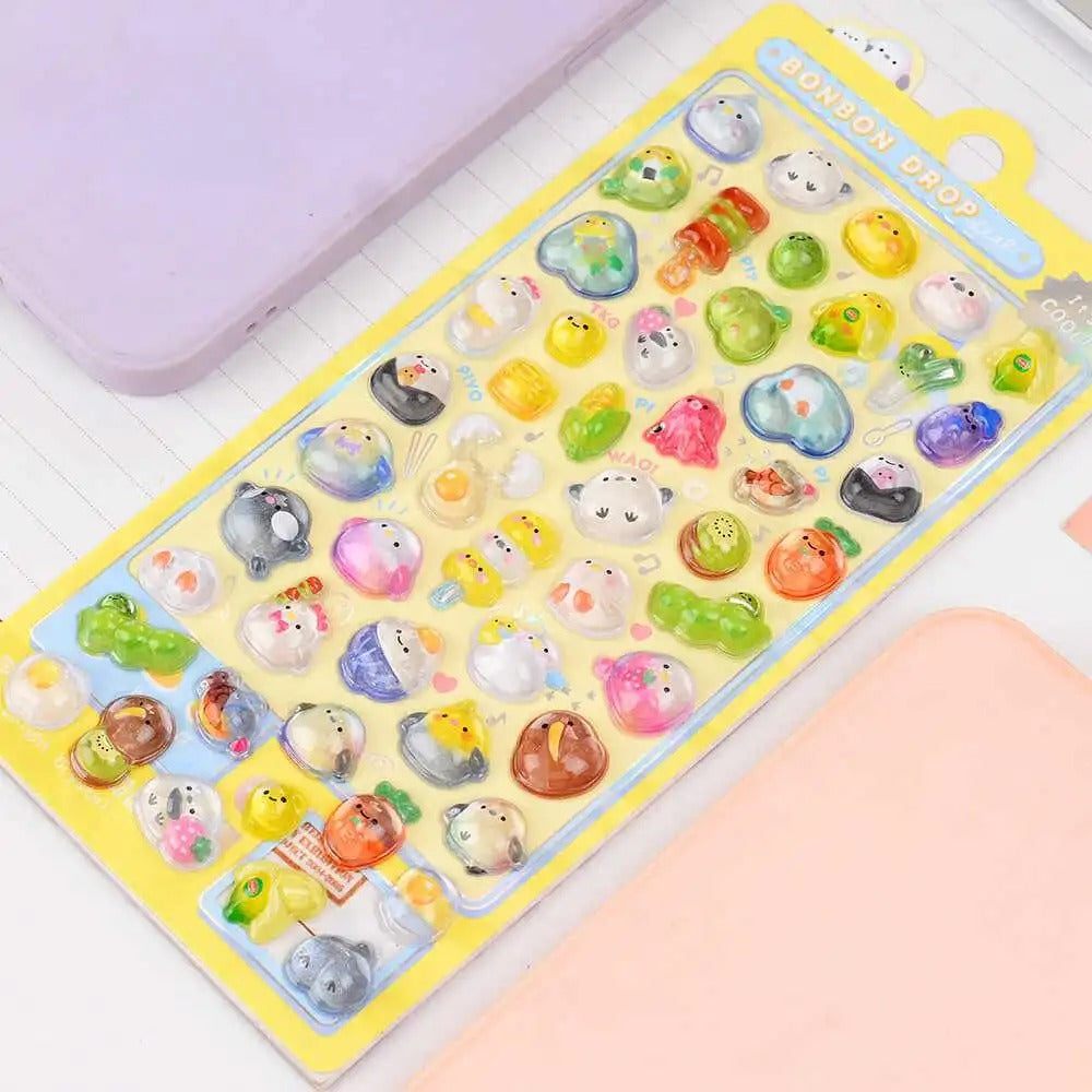 Children's Stickers 3D Embossed Crystal Cartoon Japanese Elements Cute Animals Sticker