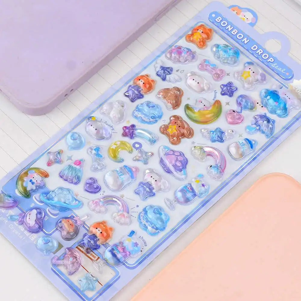 Children's Stickers 3D Embossed Crystal Cartoon Japanese Elements Cute Animals Sticker