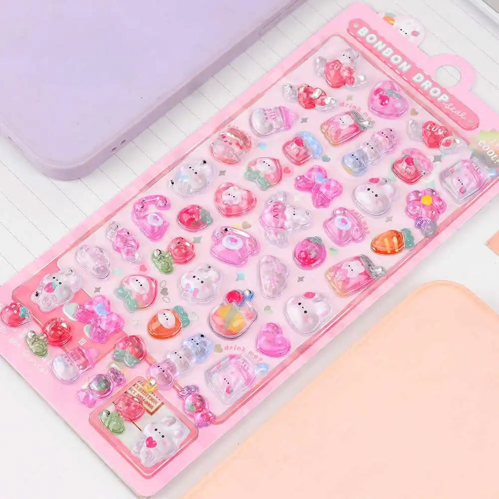 Children's Stickers 3D Embossed Crystal Cartoon Japanese Elements Cute Animals Sticker