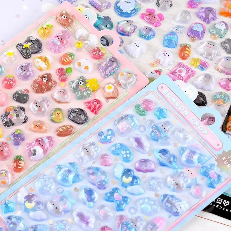 Children's Stickers 3D Embossed Crystal Cartoon Japanese Elements Cute Animals Sticker