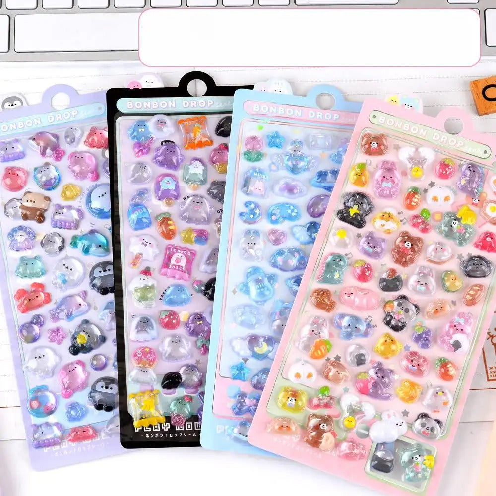 Children's Stickers 3D Embossed Crystal Cartoon Japanese Elements Cute Animals Sticker