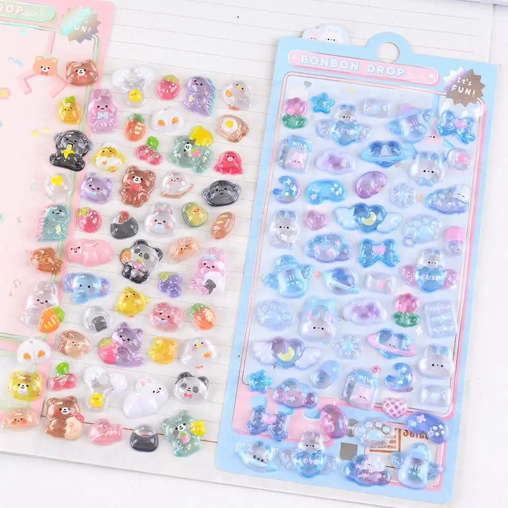 Children's Stickers 3D Embossed Crystal Cartoon Japanese Elements Cute Animals Sticker