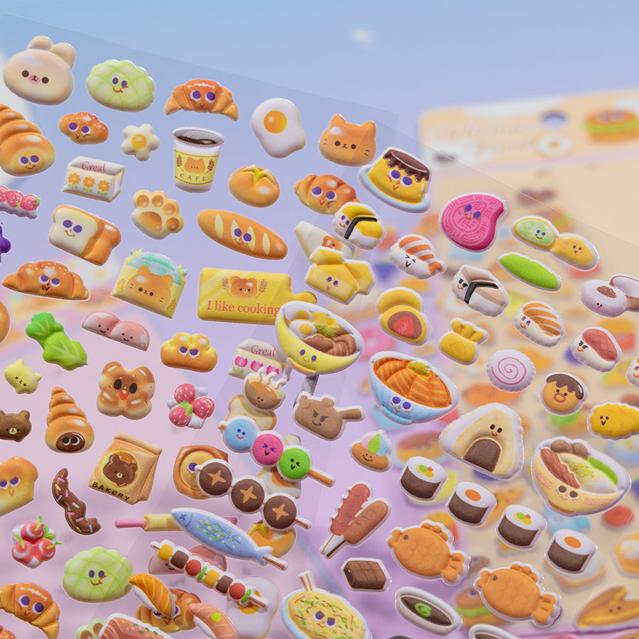 Cute Food Stickers Set Bread Hot Dog Sushi Noodles[181-184]