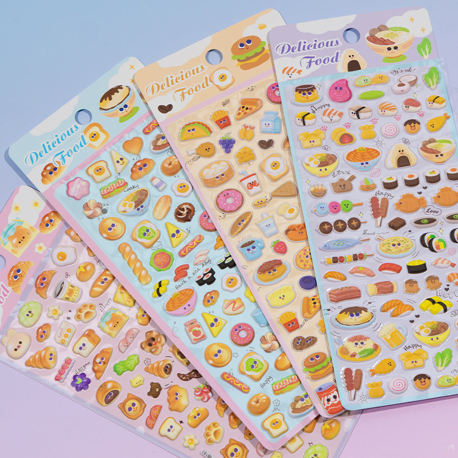 Cute Food Stickers Set Bread Hot Dog Sushi Noodles[181-184]