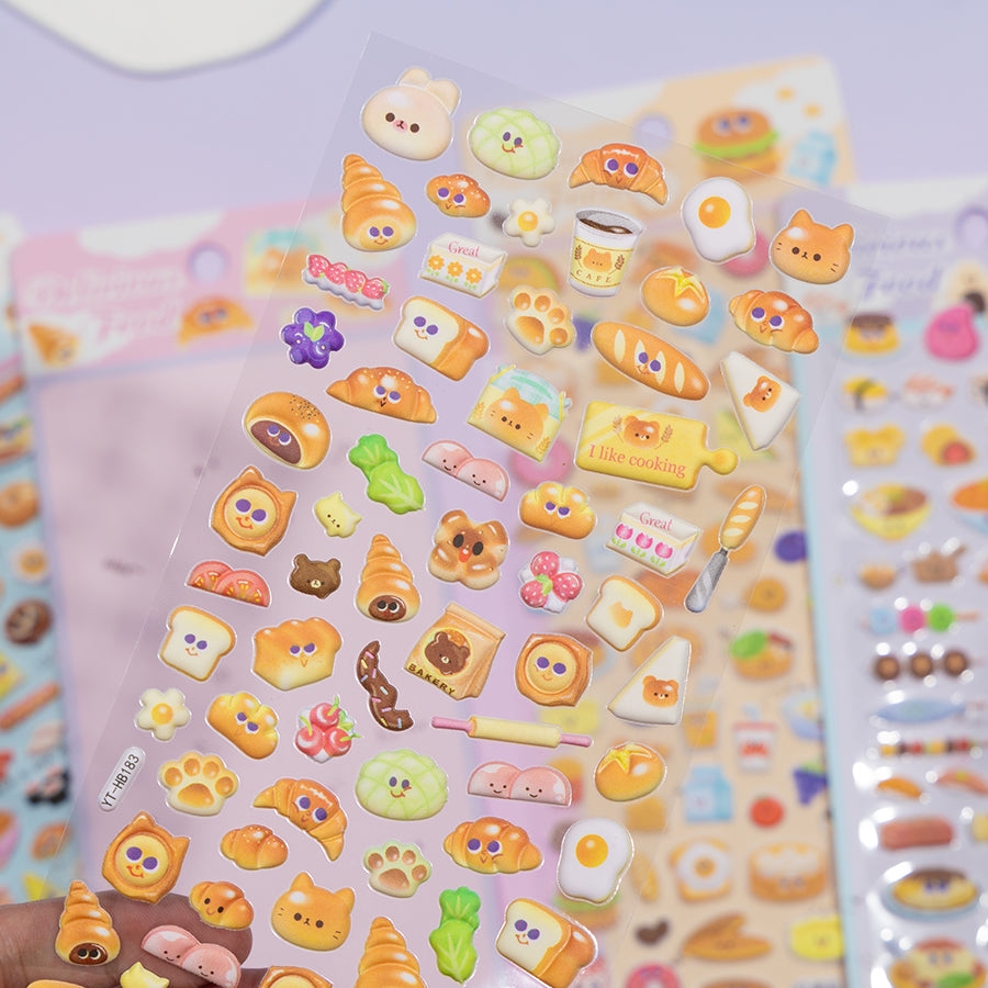 Cute Food Stickers Set Bread Hot Dog Sushi Noodles[181-184]