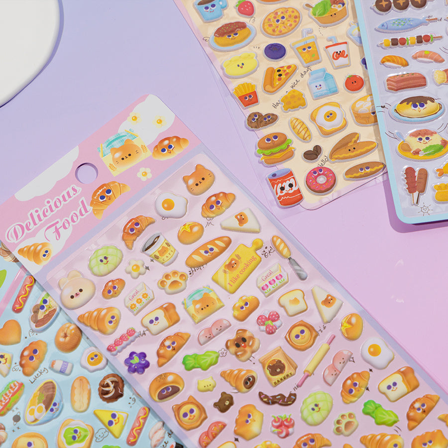 Cute Food Stickers Set Bread Hot Dog Sushi Noodles[181-184]