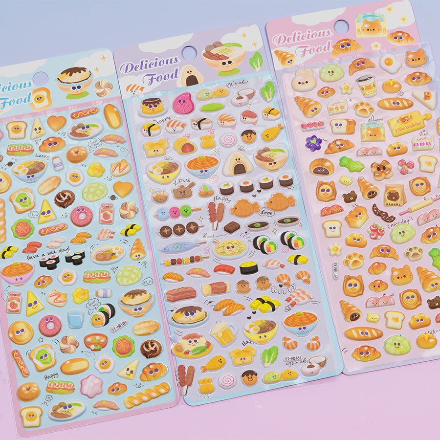 Cute Food Stickers Set Bread Hot Dog Sushi Noodles[181-184]
