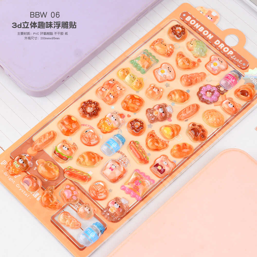 Children's Stickers 3D Embossed Crystal Cartoon Japanese Elements Cute Animals Sticker
